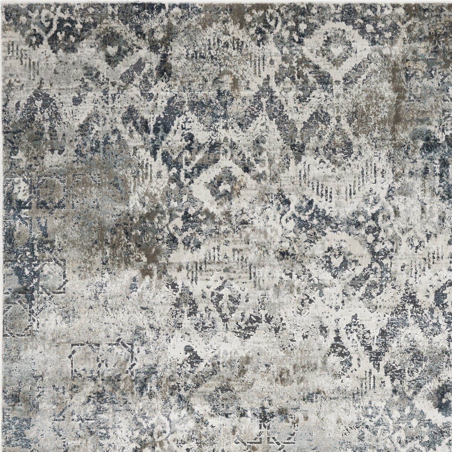 8' Teal Machine Woven Distressed Traditional Indoor Runner Rug