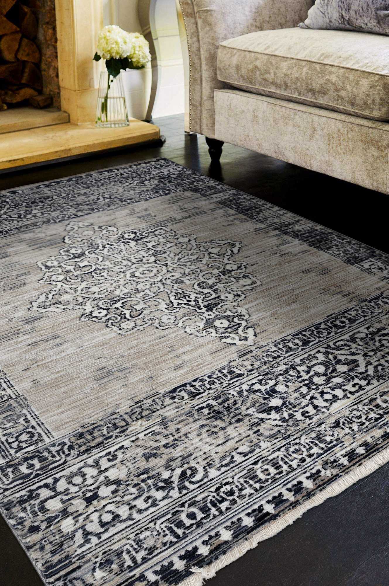 3'X5' Grey Blue Machine Woven Abstract Geometric Indoor Area Rug