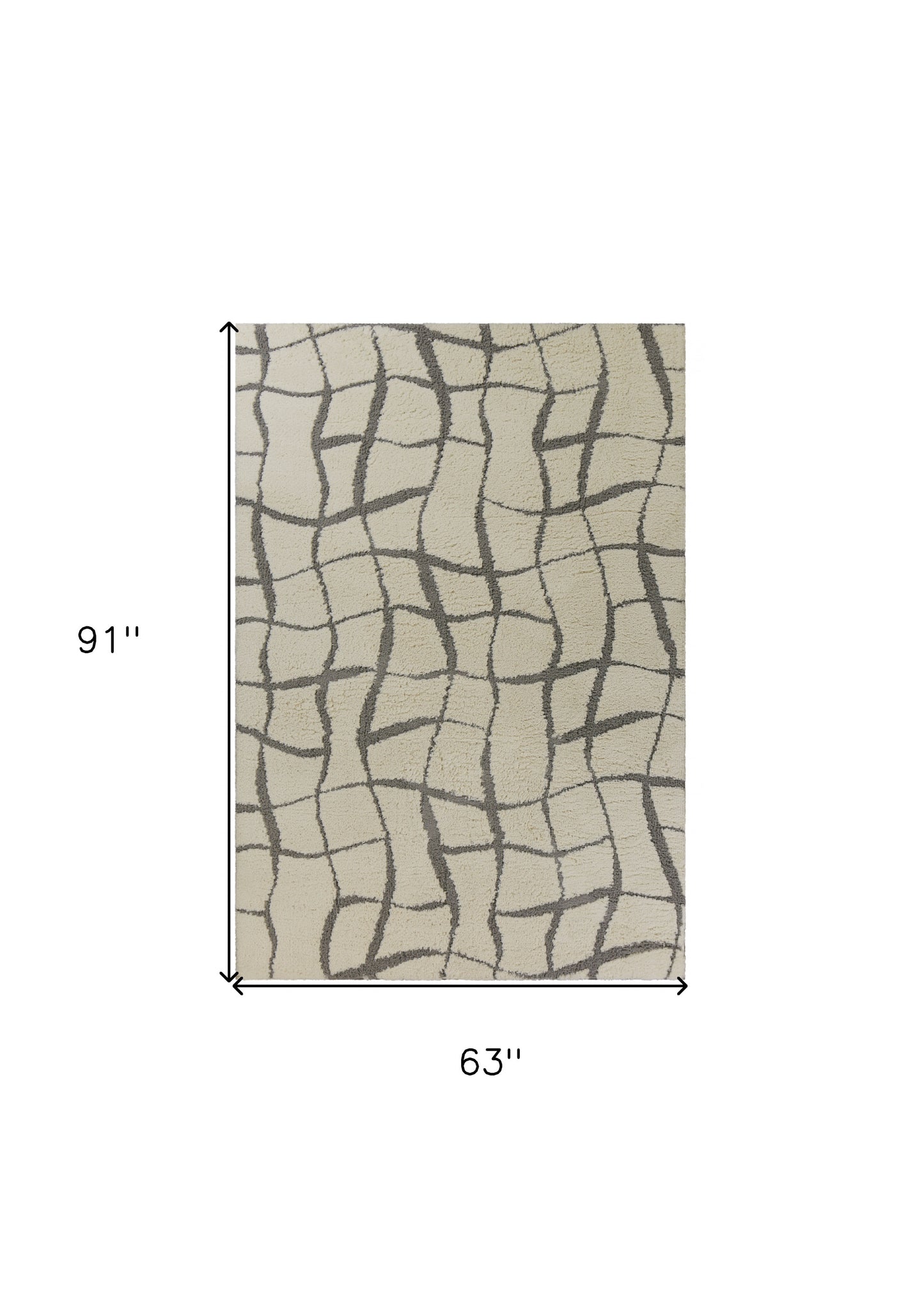 5'X7' Ivory Machine Woven Abstract Indoor Shag Rug