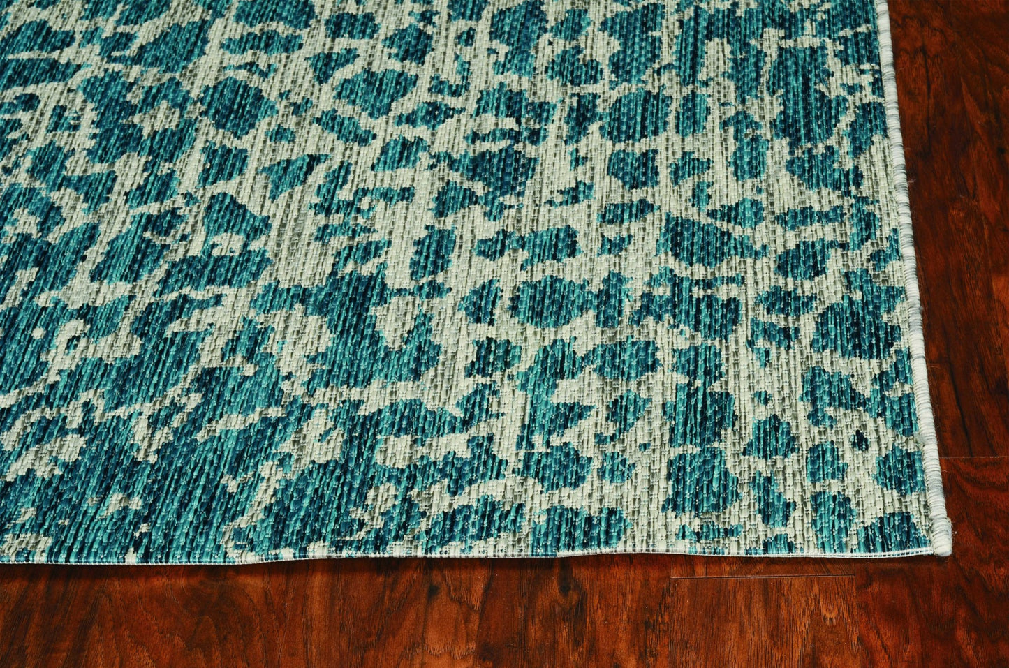 8'X11' Teal Machine Woven Uv Treated Animal Print Indoor Outdoor Area Rug