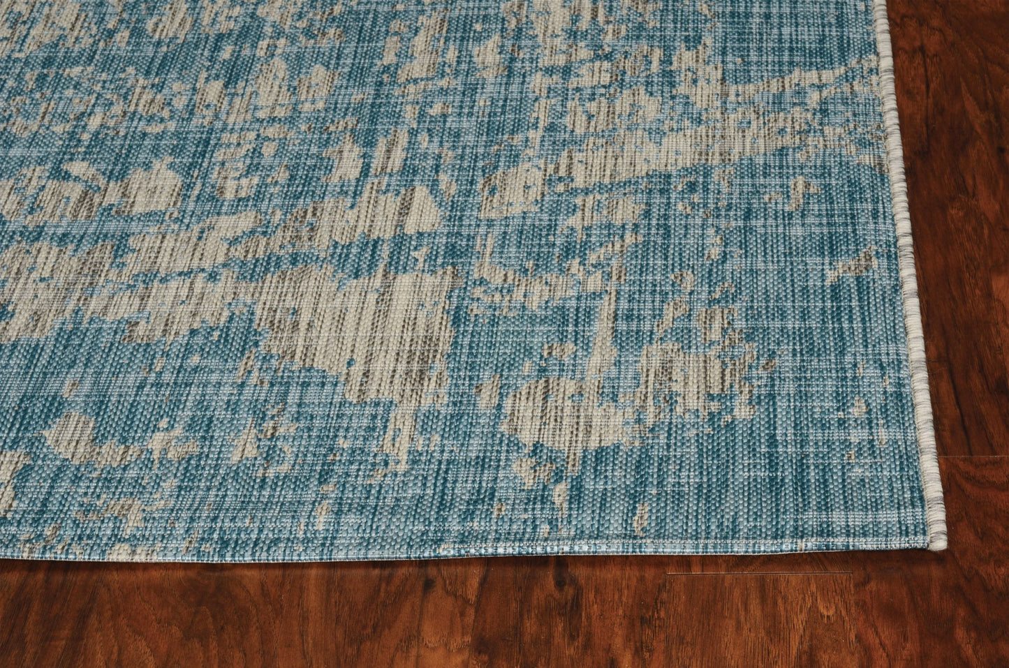 3'X5' Teal Machine Woven Uv Treated Abstract Brushstroke Indoor Outdoor Area Rug