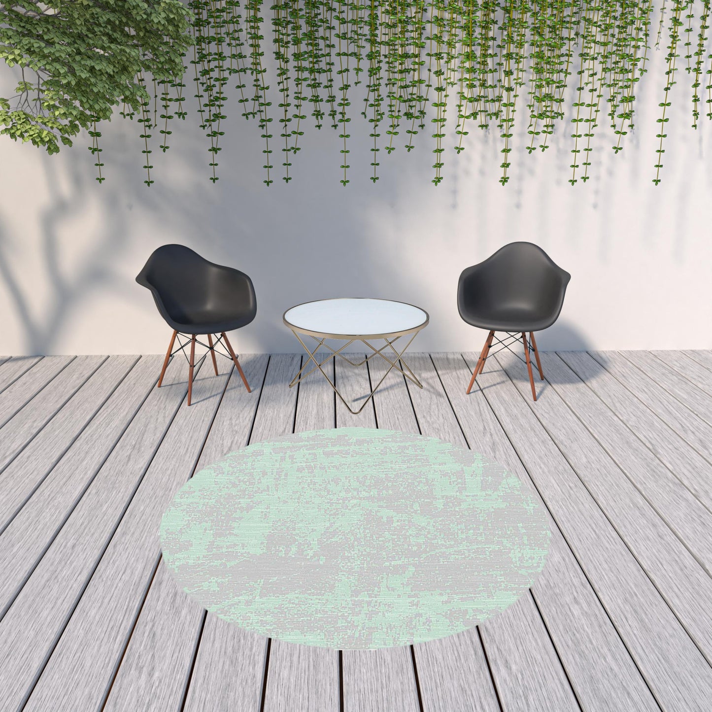3'X5' Teal Machine Woven Uv Treated Abstract Brushstroke Indoor Outdoor Area Rug