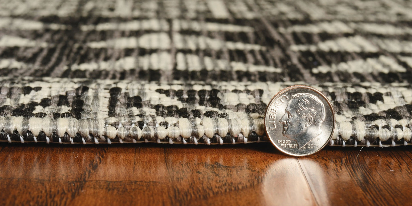 8'X11' Charcoal Machine Woven Uv Treated Tribal Indoor Outdoor Area Rug