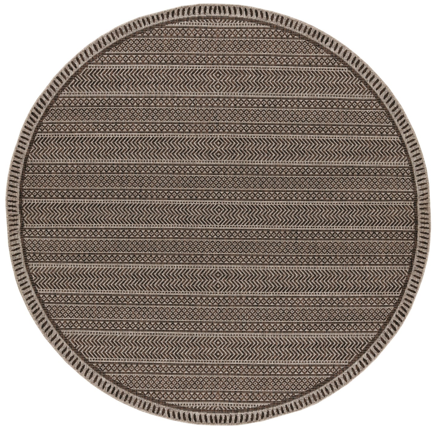 5'X7' Mocha Machine Woven Uv Treated Tribal Indoor Outdoor Area Rug
