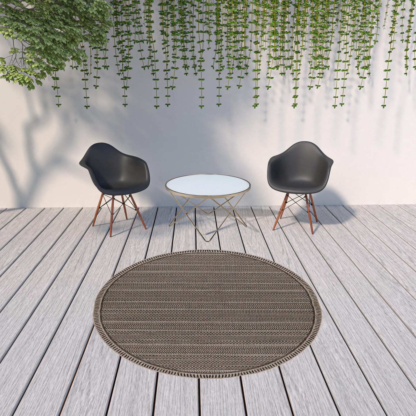 5'X7' Mocha Machine Woven Uv Treated Tribal Indoor Outdoor Area Rug