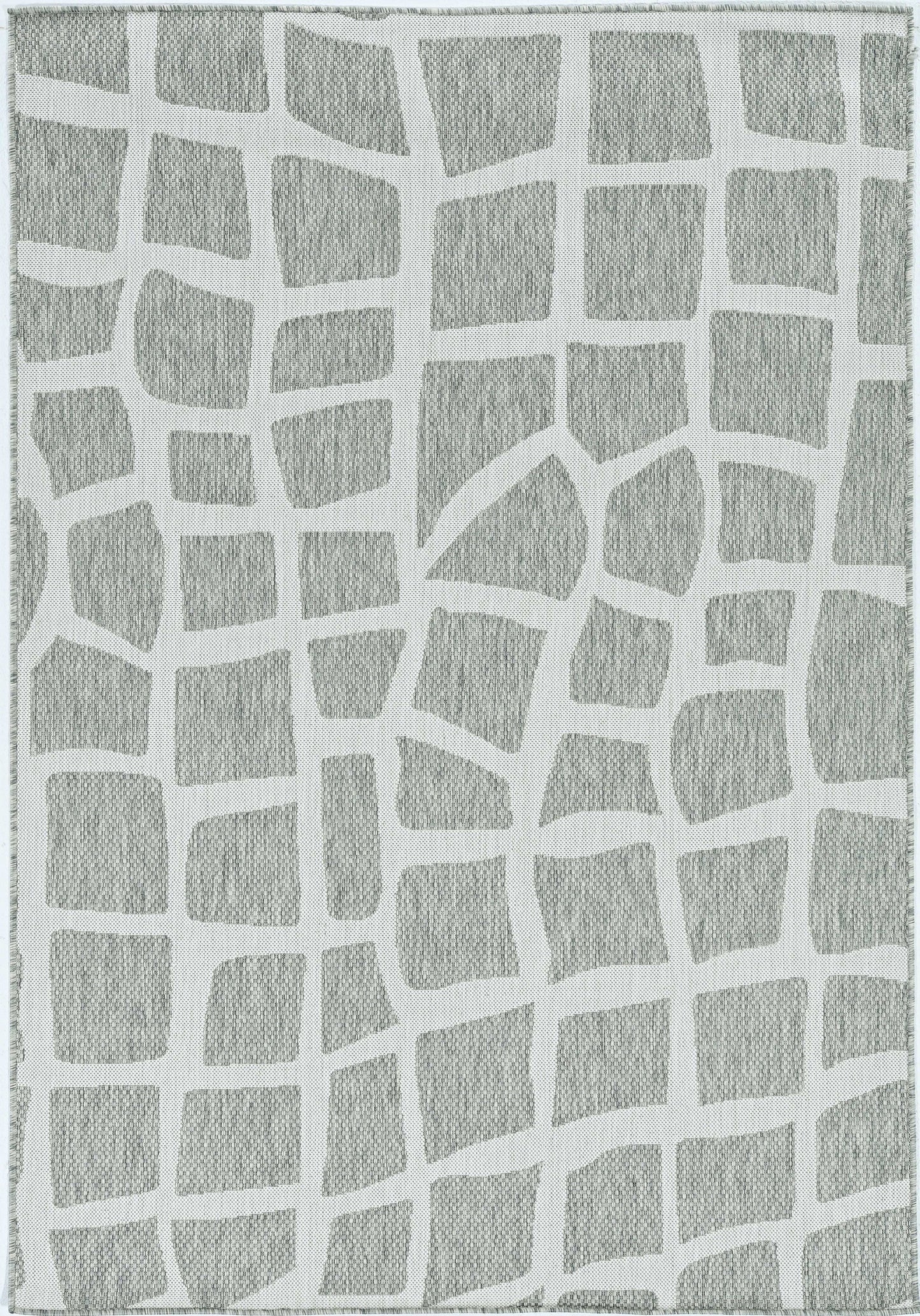 5'X7' Ivory Grey Machine Woven Uv Treated Abstract Indoor Outdoor Area Rug