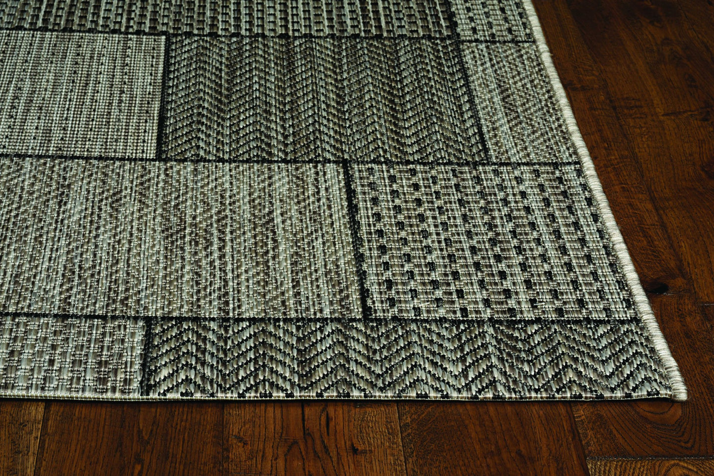 3'X5' Grey Machine Woven Uv Treated Geometric Blocks Indoor Outdoor Area Rug