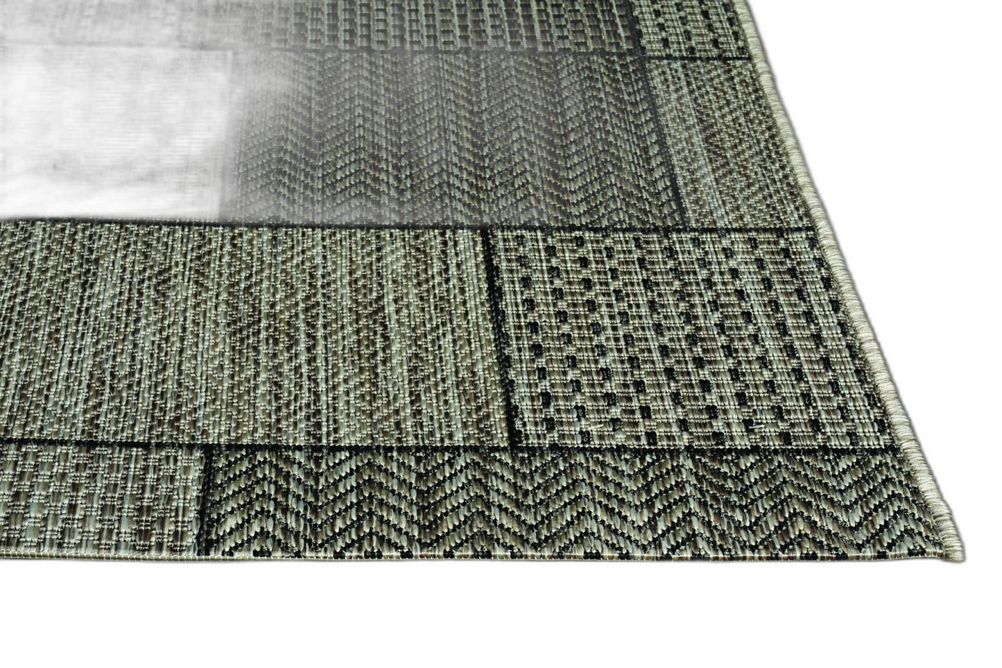 3'X5' Grey Machine Woven Uv Treated Geometric Blocks Indoor Outdoor Area Rug