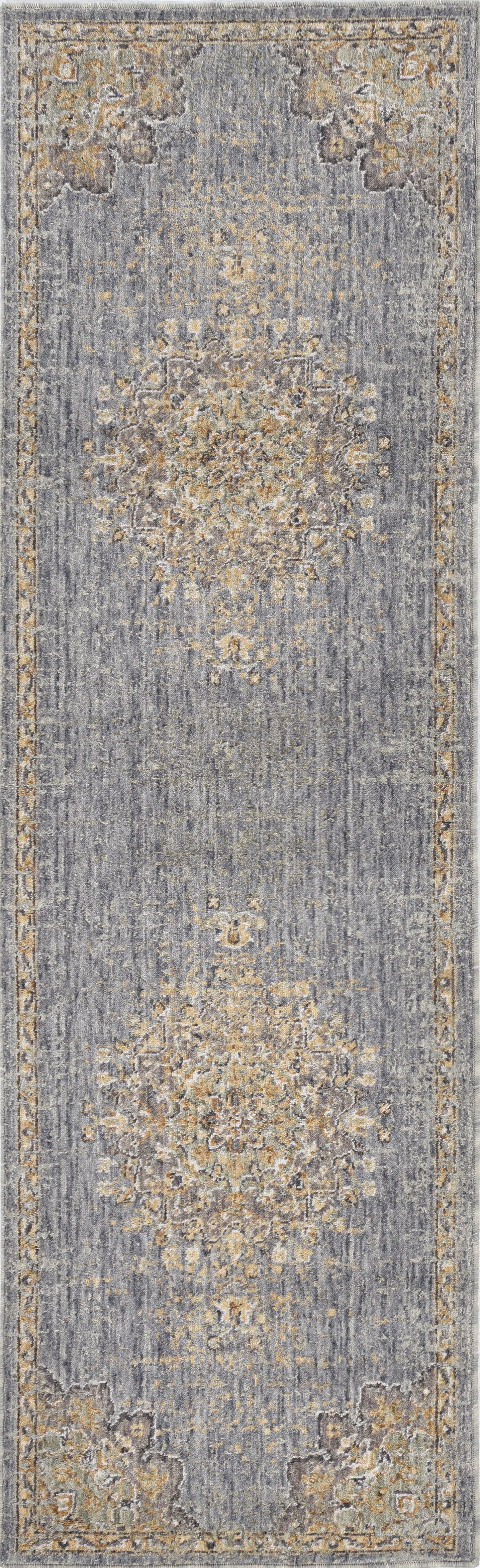 8' Slate Grey Machine Woven Vintage Traditional Indoor Runner Rug