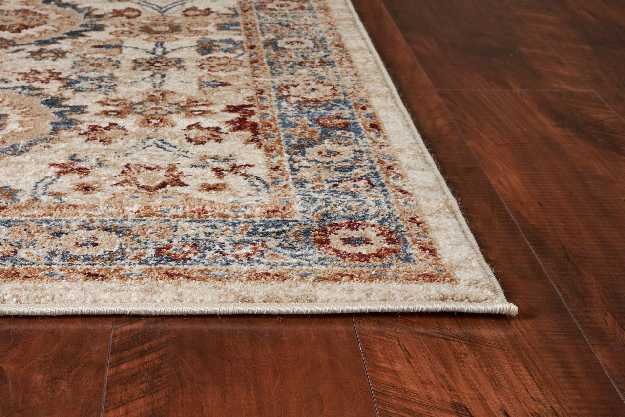 5' X 8' Ivory And Blue Floral Vines Area Rug