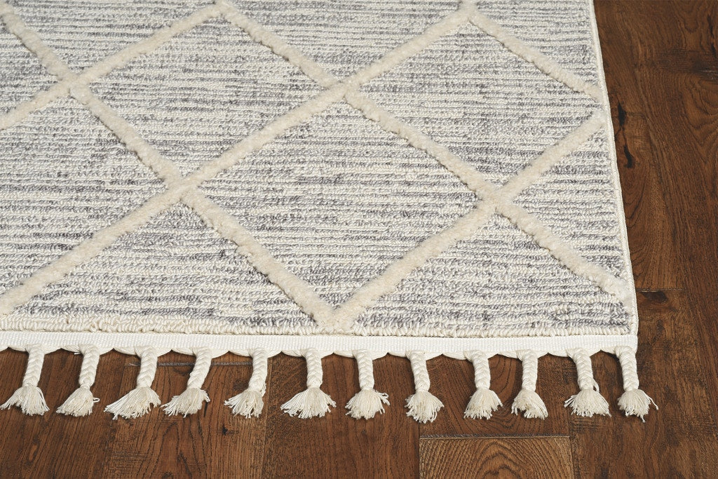 12'X15' Ivory Grey Machine Woven Geometric Indoor Area Rug