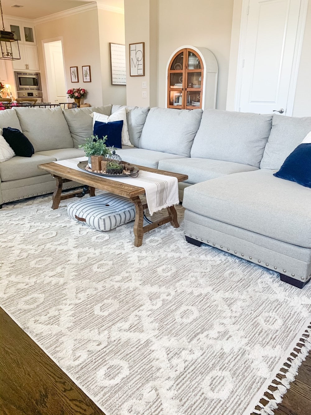 8' Ivory Beige Machine Woven Geometric With Fringe Indoor Runner Rug