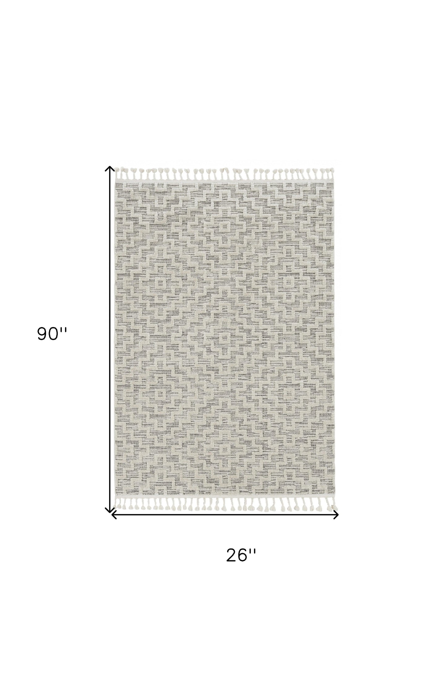 5'X8' Ivory Grey Machine Woven Geometric With Fringe Indoor Area Rug