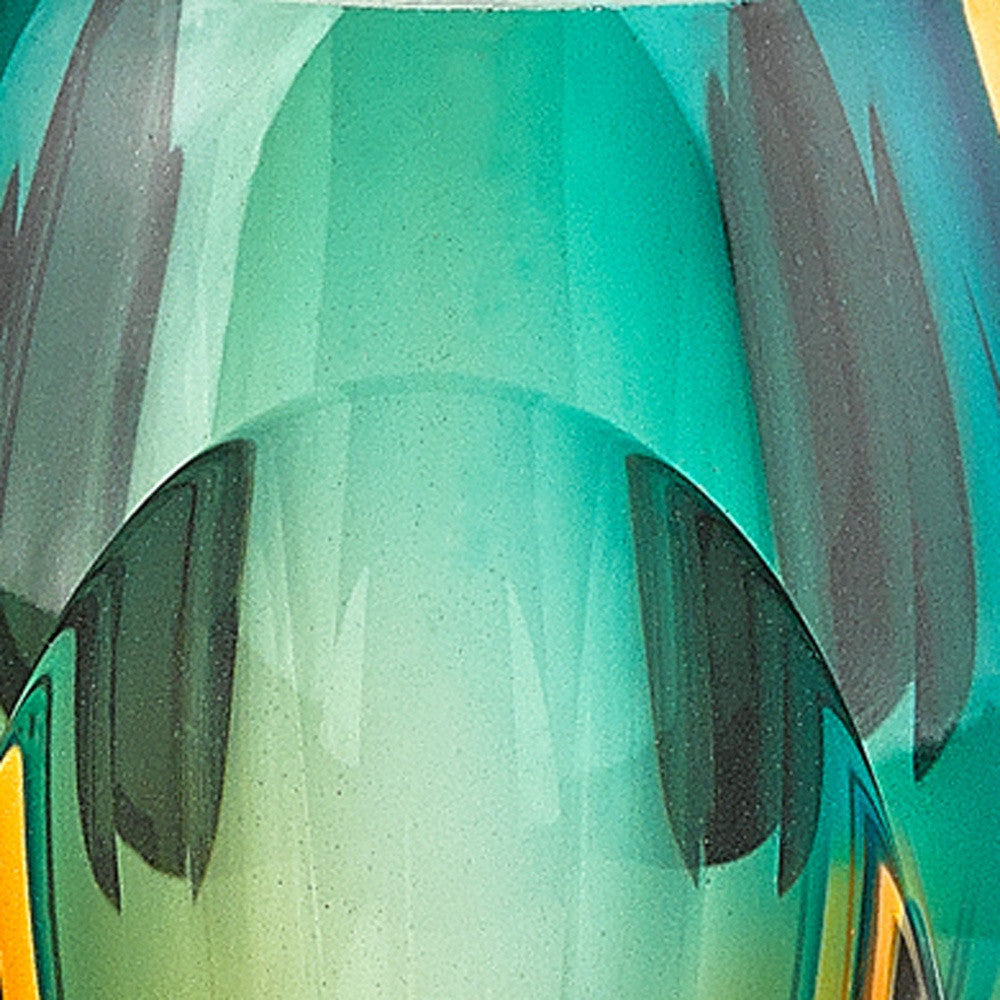 6 Mouth Blown Amber And Green Art Glass Vase