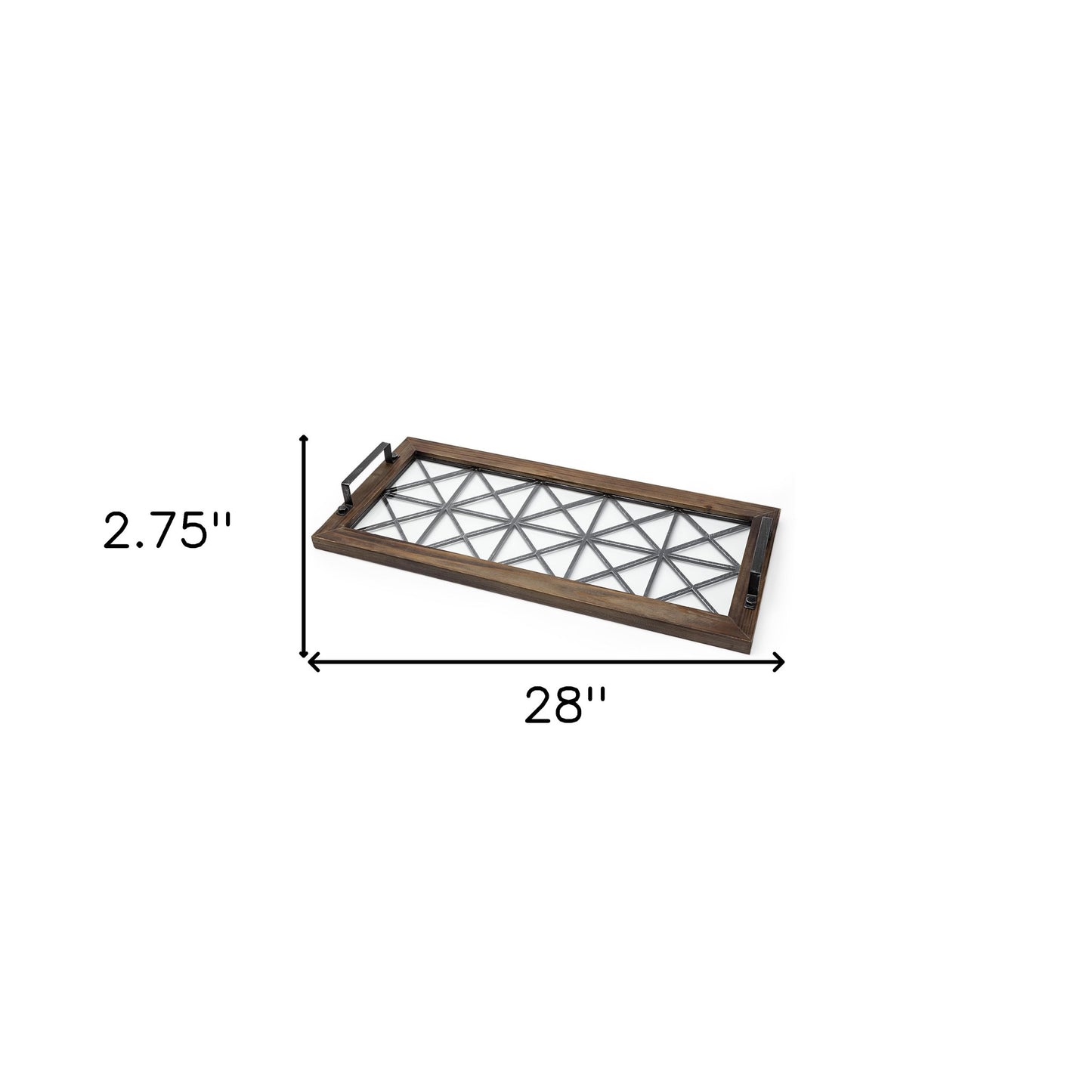 Brown Wood With Geometrically Metal Frame And Glass Bottom Tray