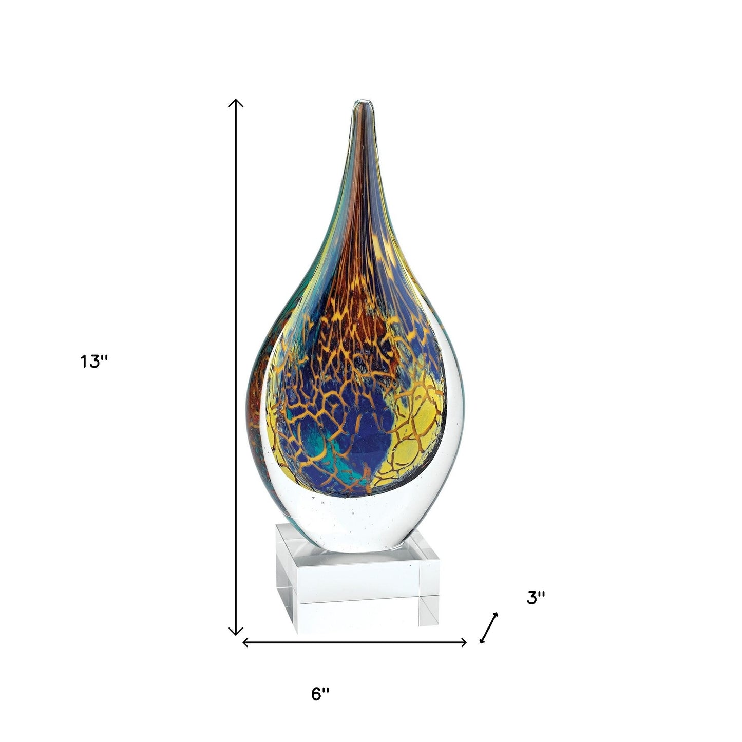 12 Multicolor Art Glass Teardrop On Crystal Base