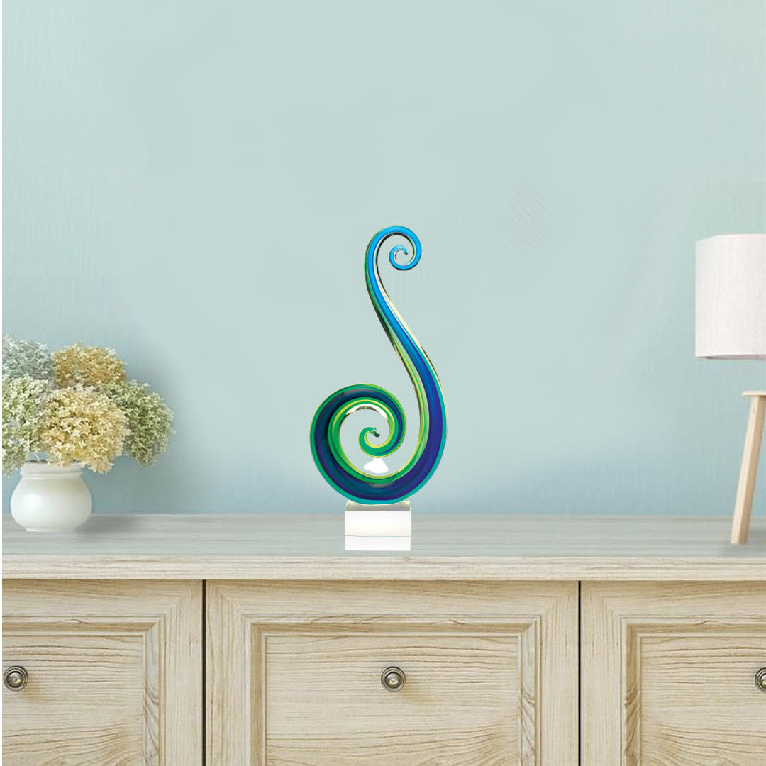 14 Mouth Blown Art Glass Blue And Green Centerpiece On Base