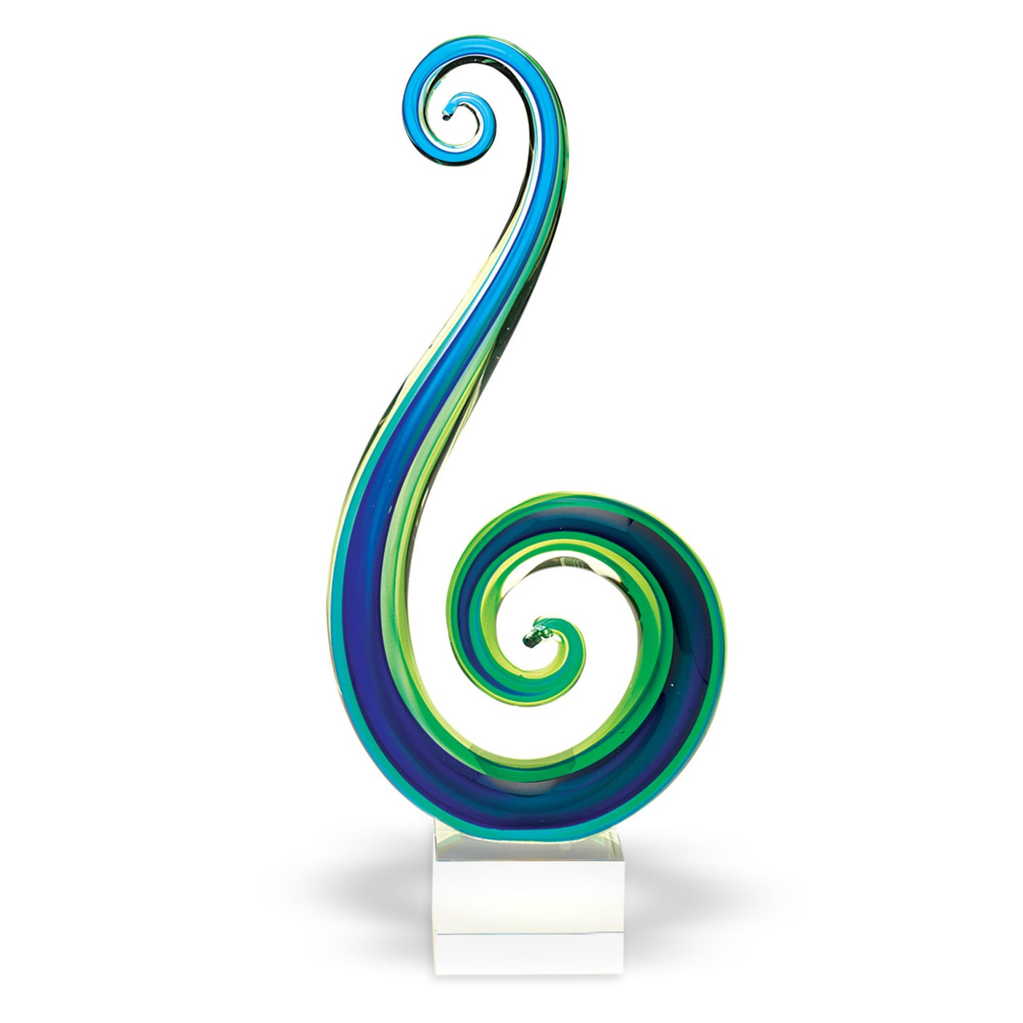 14 Mouth Blown Art Glass Blue And Green Centerpiece On Base