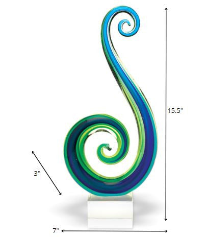 14 Mouth Blown Art Glass Blue And Green Centerpiece On Base