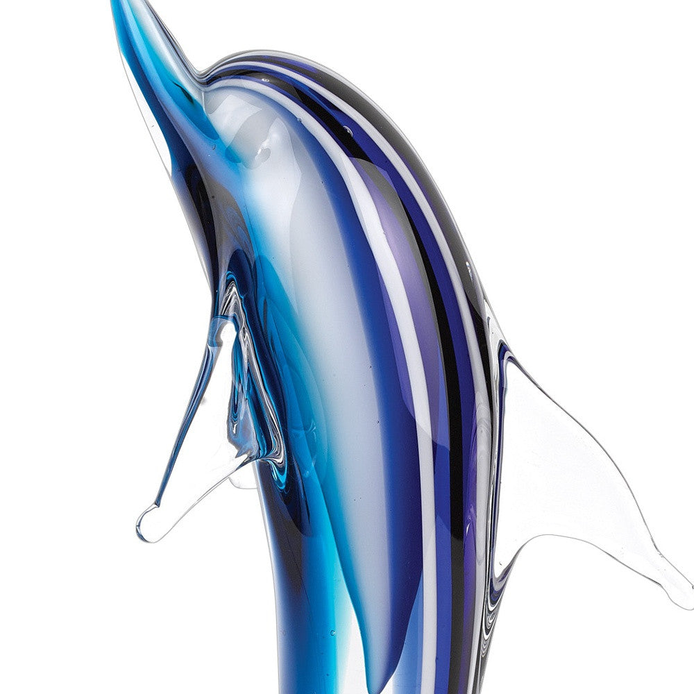 14 Mouth Blown Tall Blue Dolphin On Clear Base Art Glass