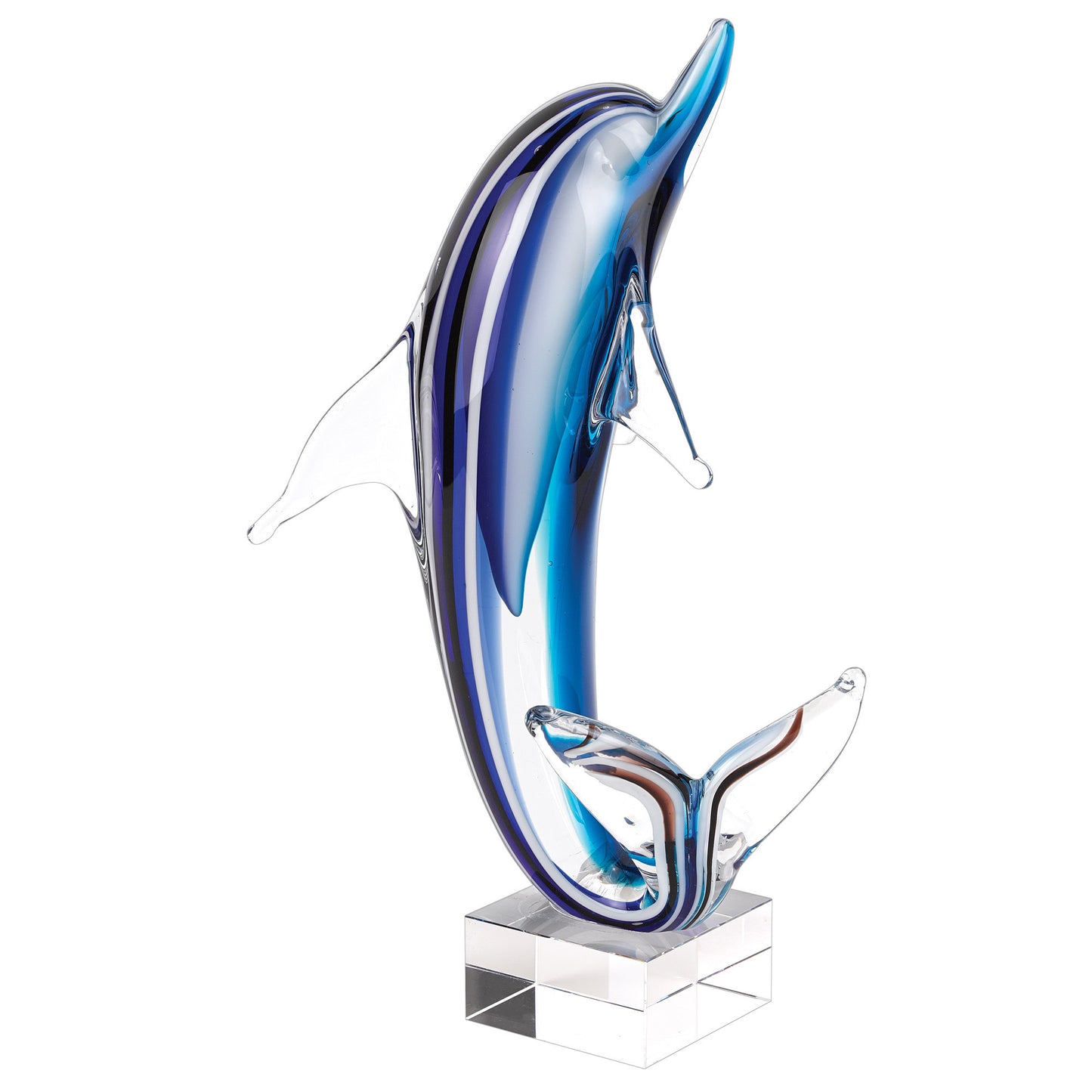 14 Mouth Blown Tall Blue Dolphin On Clear Base Art Glass