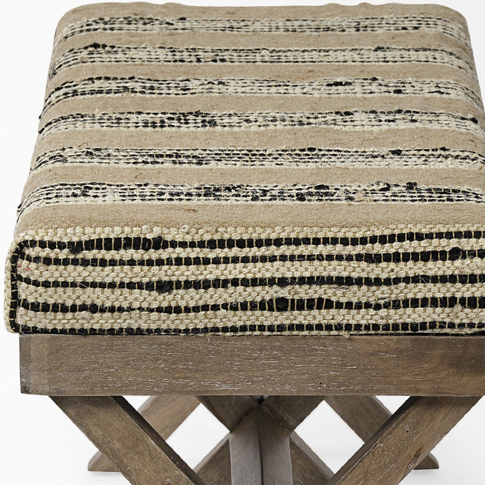 16" Beige And Brown Upholstered Cotton Blend Bench