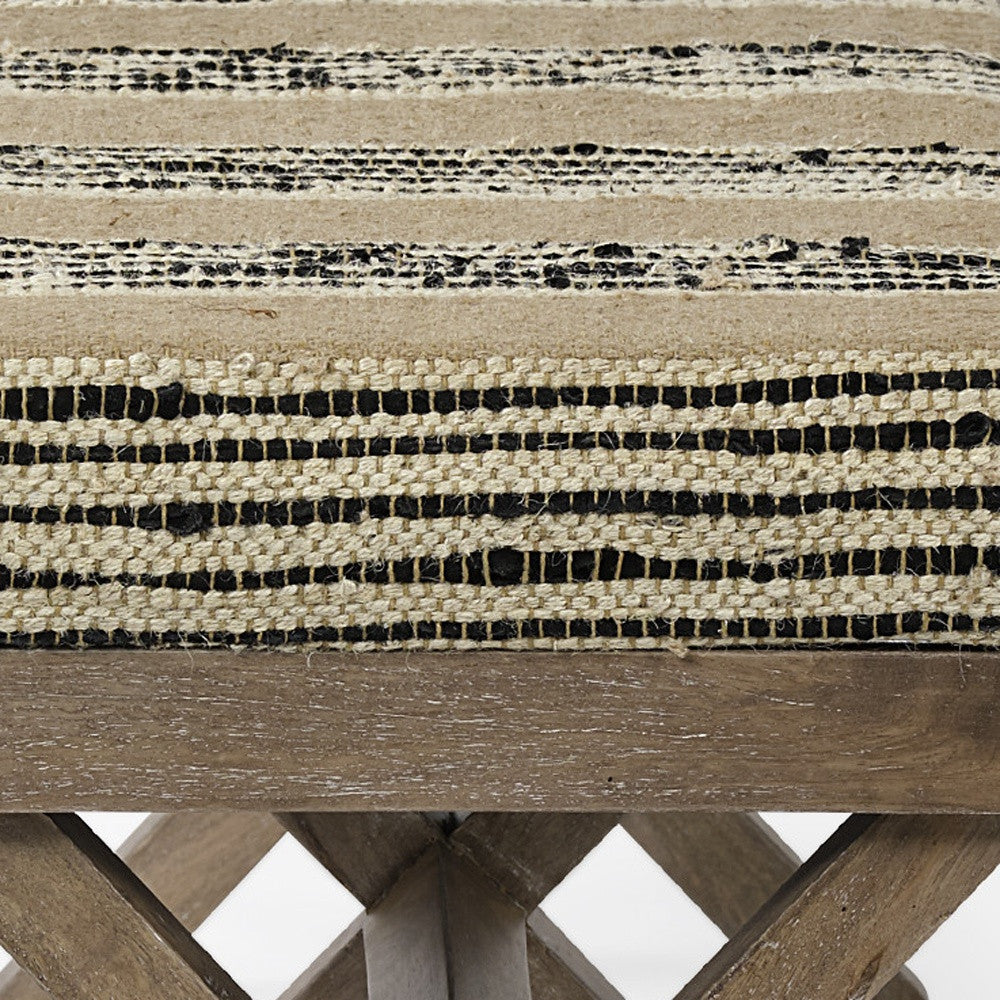 16" Beige And Brown Upholstered Cotton Blend Bench
