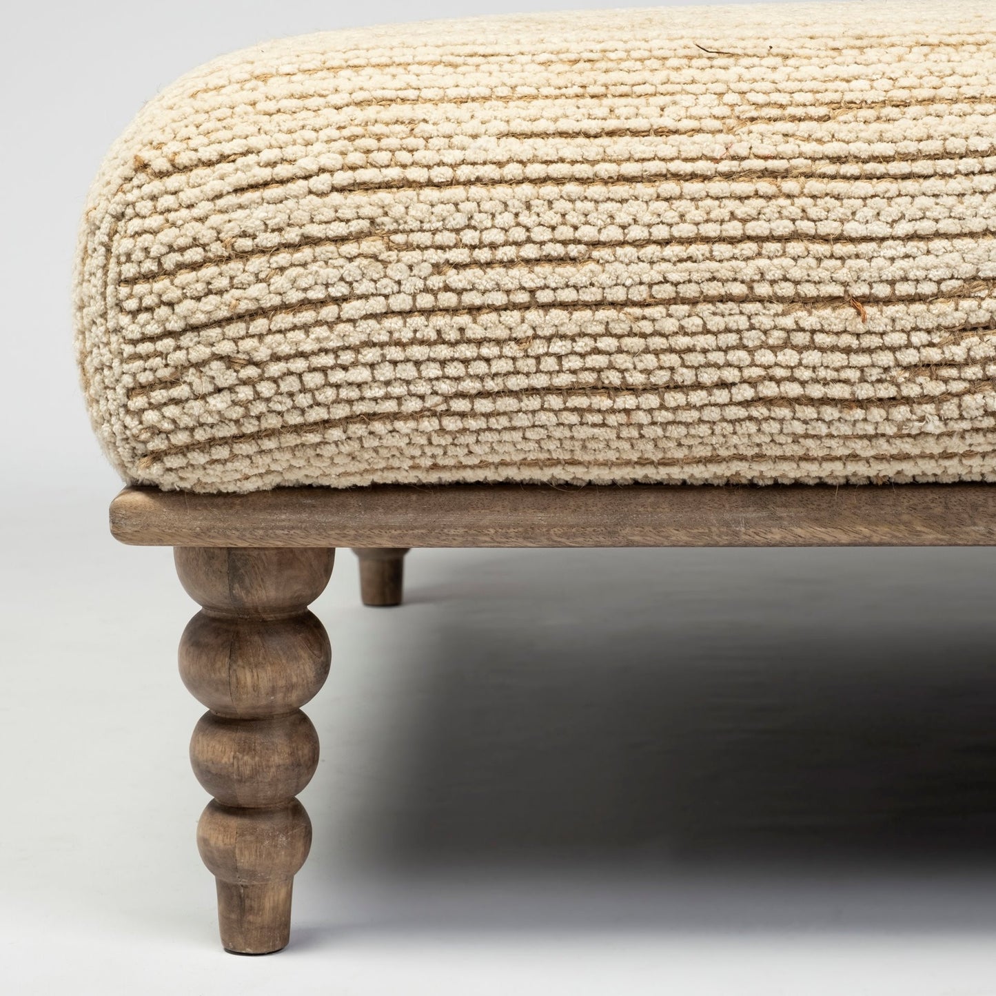 42" Cream And Brown Upholstered Cotton Blend Bench