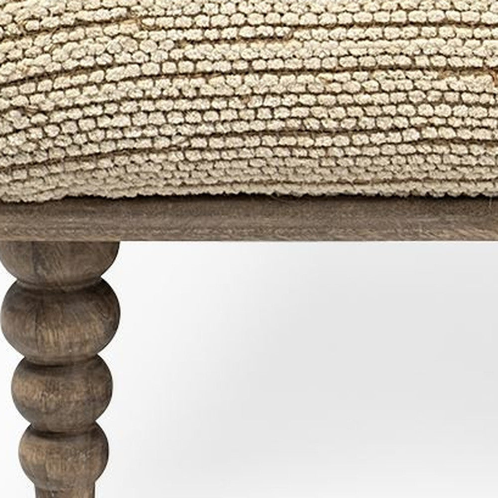 42" Cream And Brown Upholstered Cotton Blend Bench