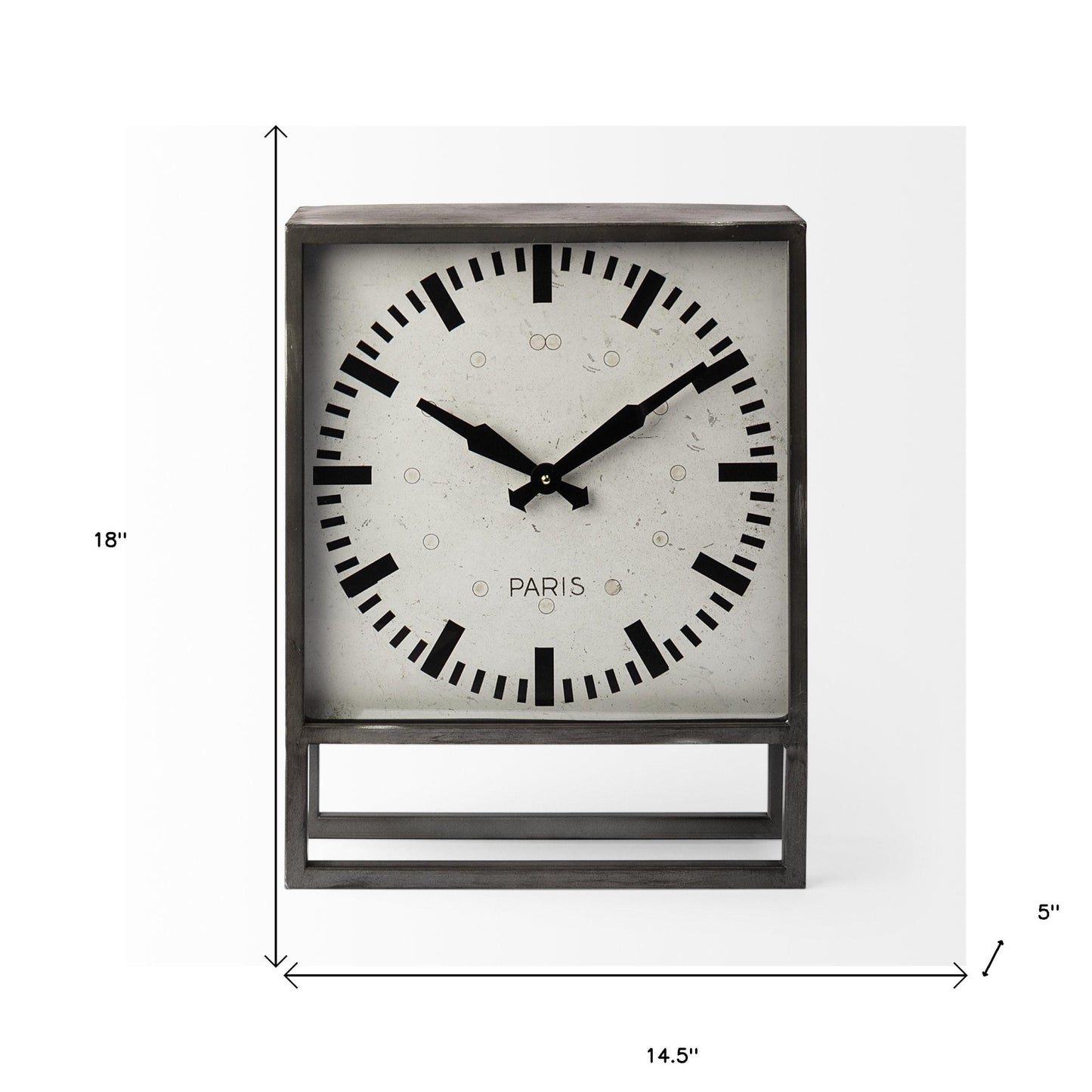 Square Gray Metal Desk Table Clock With Simple White And Black Face
