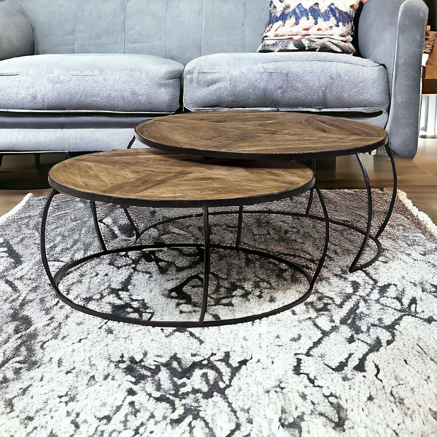 S2 41" & 38" Round Wood Top Nesting Coffee Tables