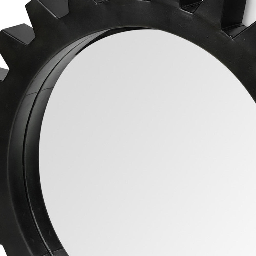 26" Black Cog Round Metal Frame Wall Mirror