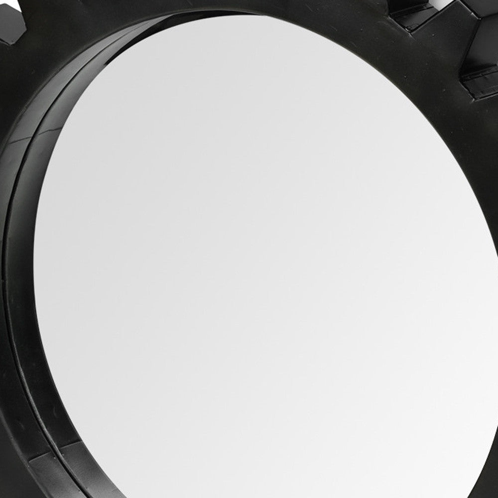 26" Black Cog Round Metal Frame Wall Mirror