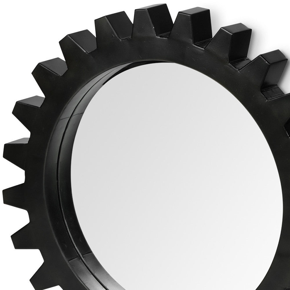 26" Black Cog Round Metal Frame Wall Mirror