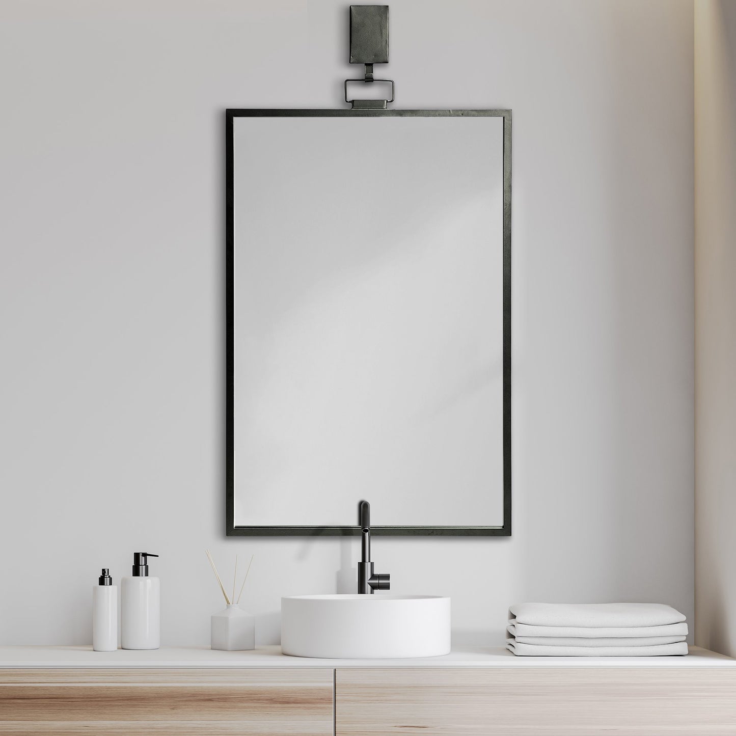 Black Gray Metal Vertical Frame Wall Mirror