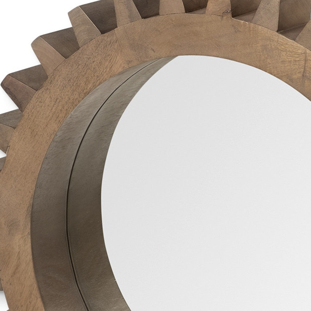 26" Round Brown Wood Frame Wall Mirror