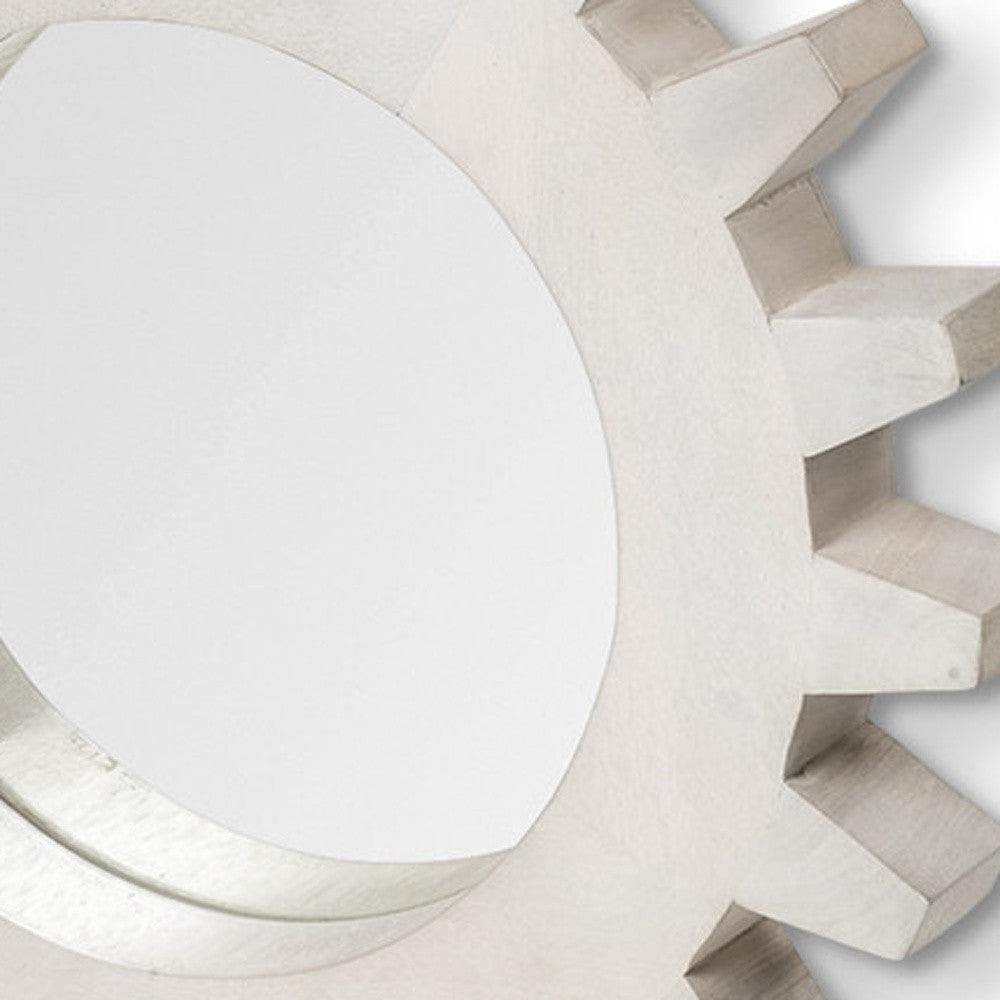 Cog 17" Round White Wood Frame Wall Mirror