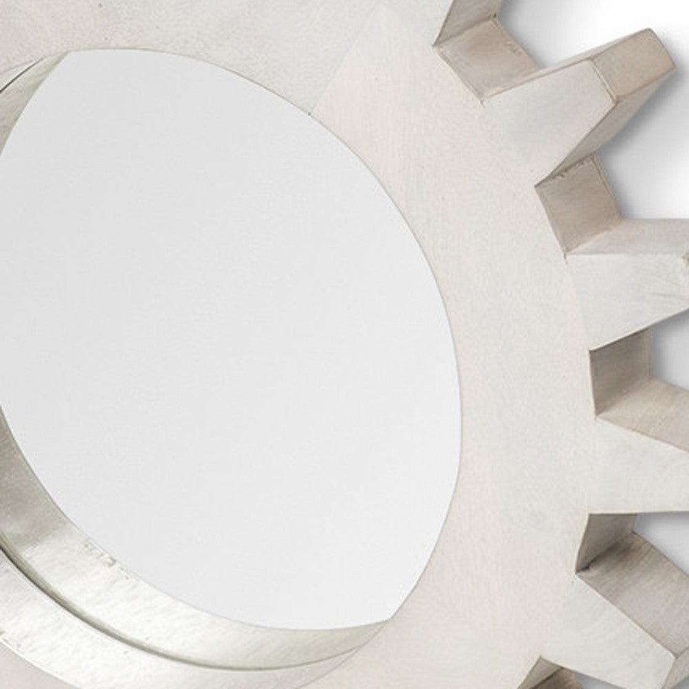Cog 17" Round White Wood Frame Wall Mirror