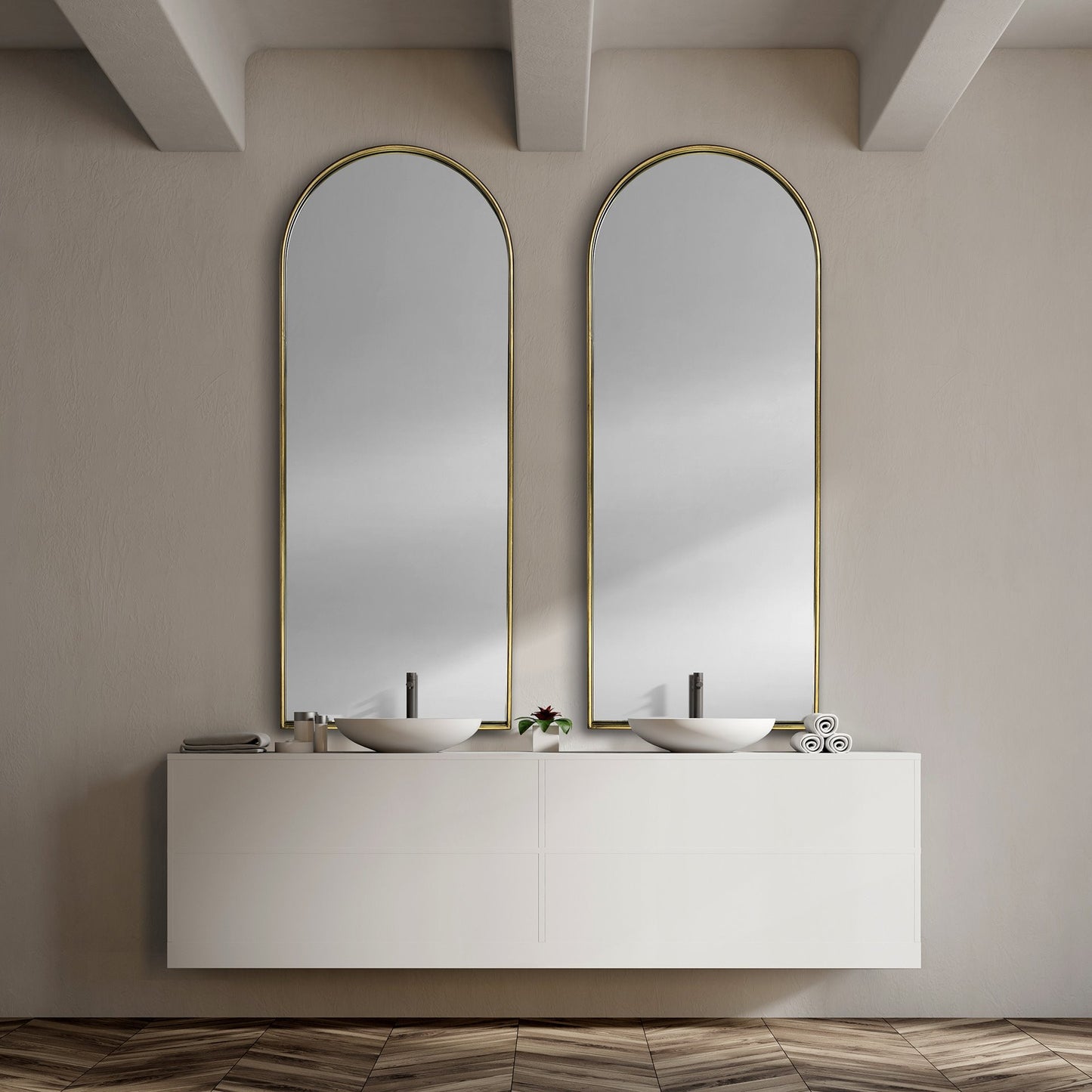 Gold Arch Bathroom Over Vanity Metal Mirror