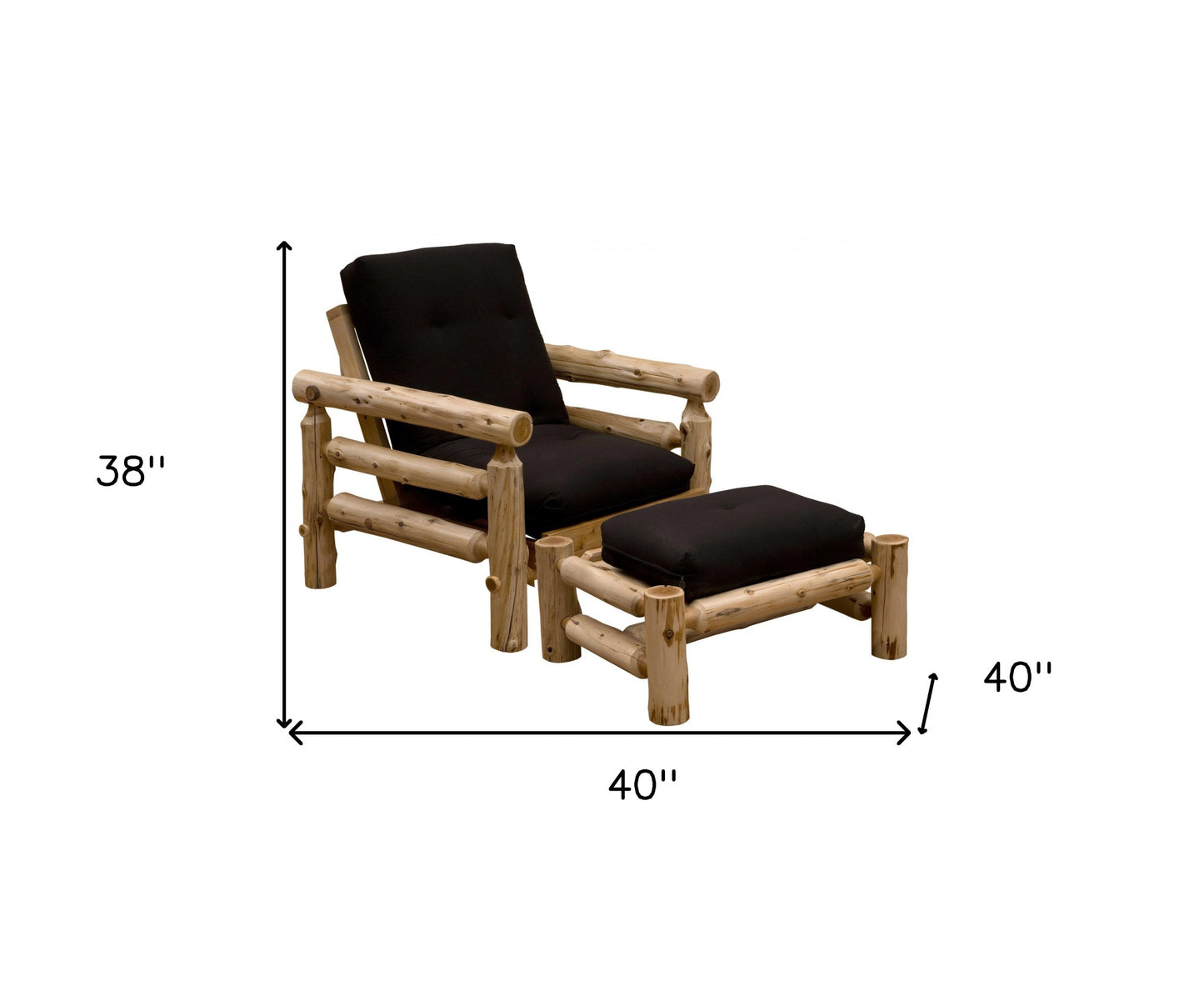 40" Black 100% Cotton And Wood Brown Futon Convertible