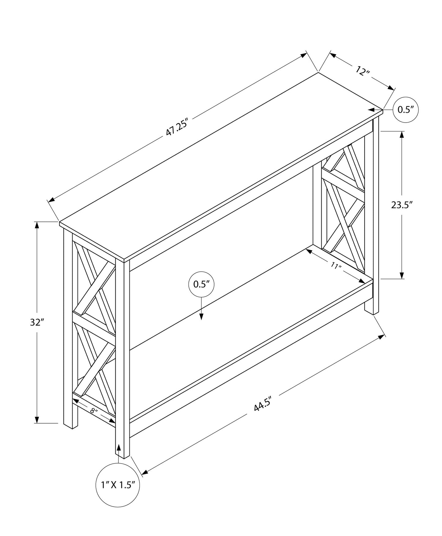 47" Gray Console Table With Storage