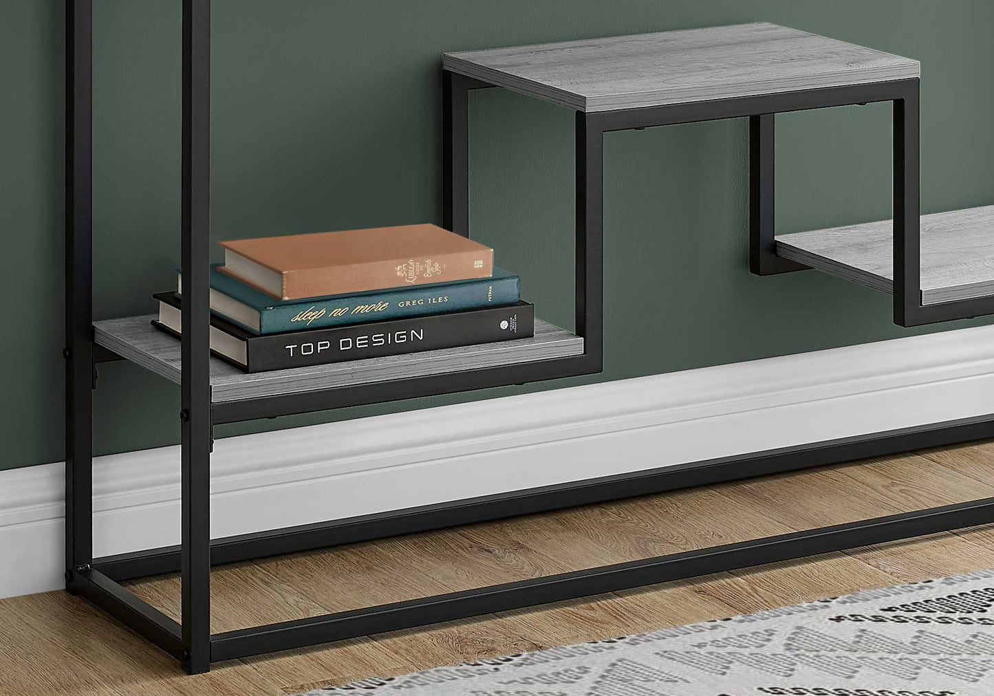 48" Gray And Black Frame Console Table With Storage