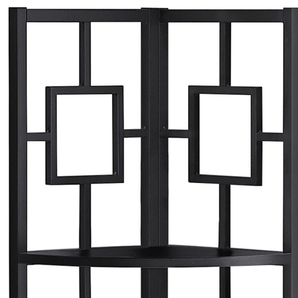 62" Metal Corner Black Bookcase With 4 Shelves