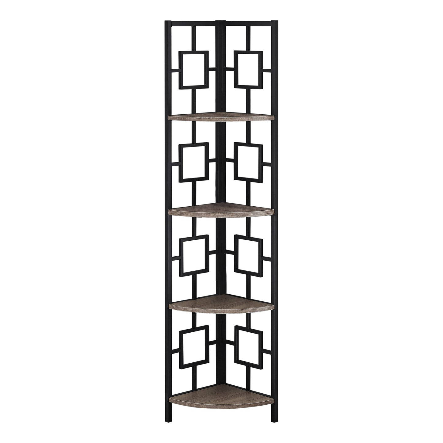 62" Dark Taupe And Black Metal Corner Bookcase With 4 Shelves