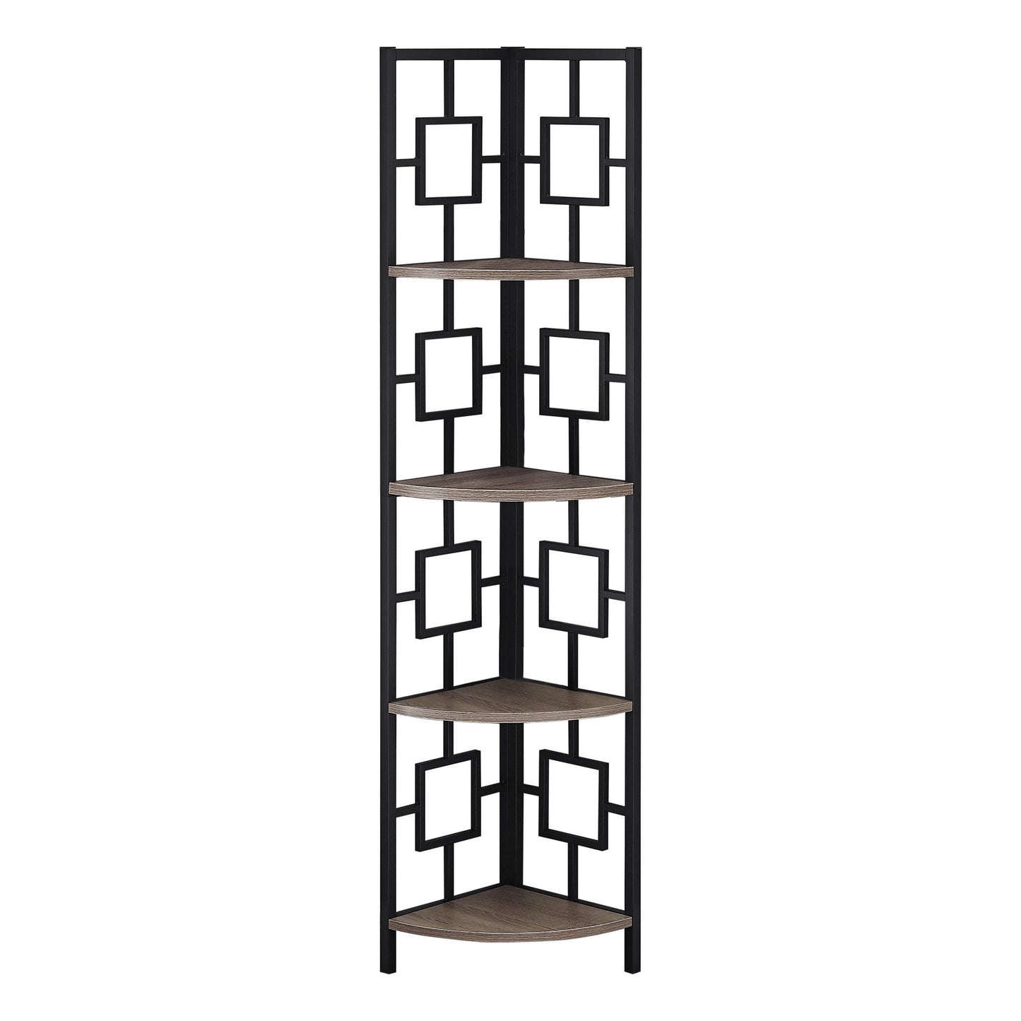 62" Dark Taupe And Black Metal Corner Bookcase With 4 Shelves