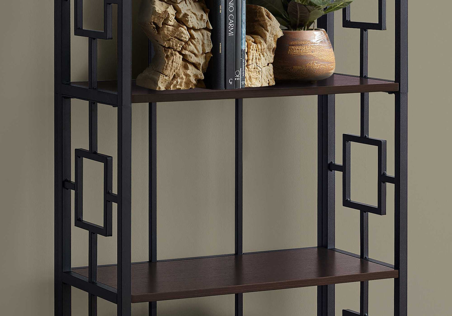 62" 4 Tier Bookcase Espressowithblack Metal Etagere