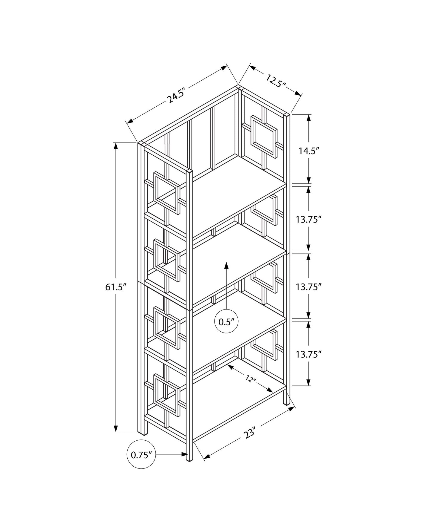 62" 4 Tier Bookcase Whitewithwhite Metal Etagere