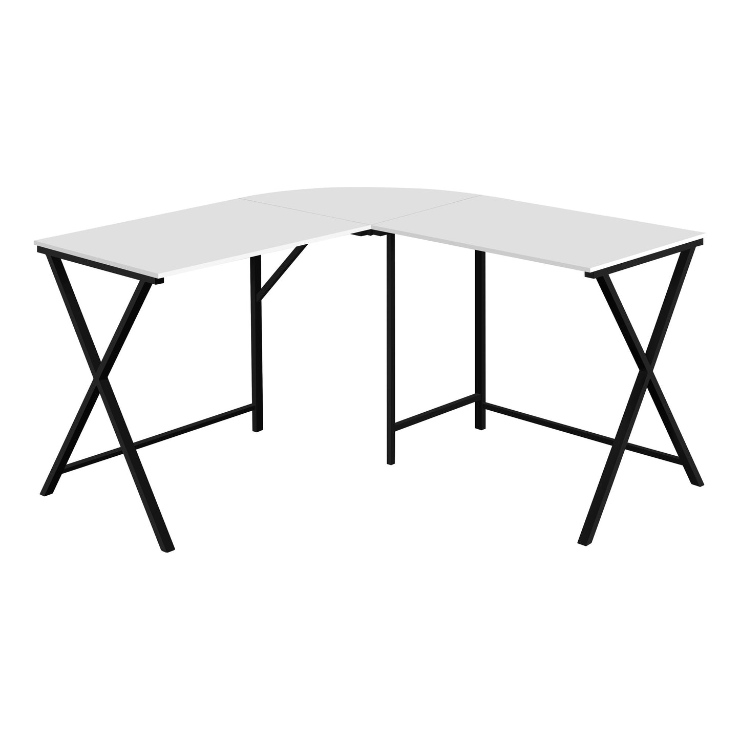 55" White Top And Black Metal Corner Computer Desk