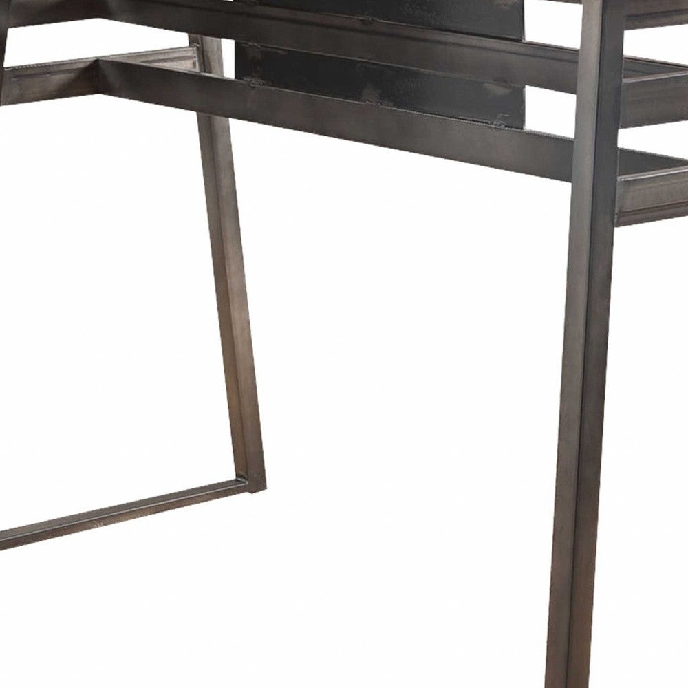 59" Natural and Gunmetal Metal Dining Table