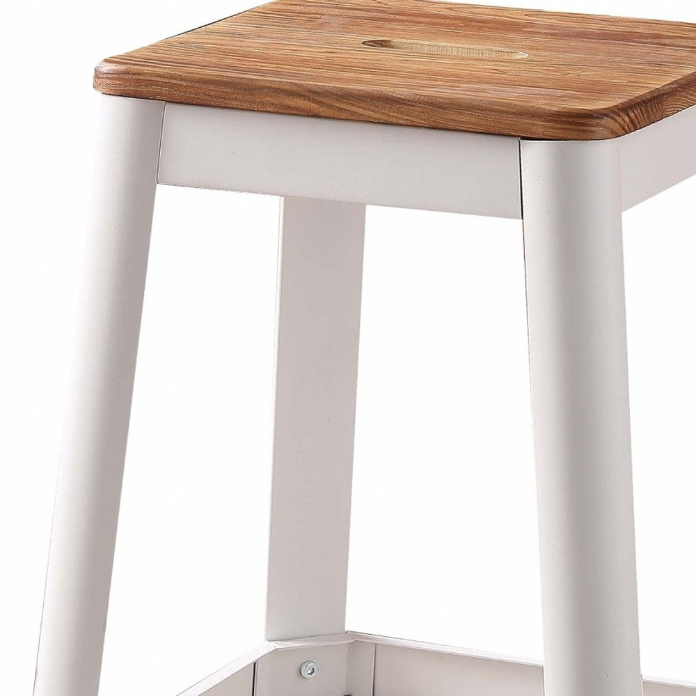30" Brown And White Metal Backless Counter Height Bar Chair With Footrest